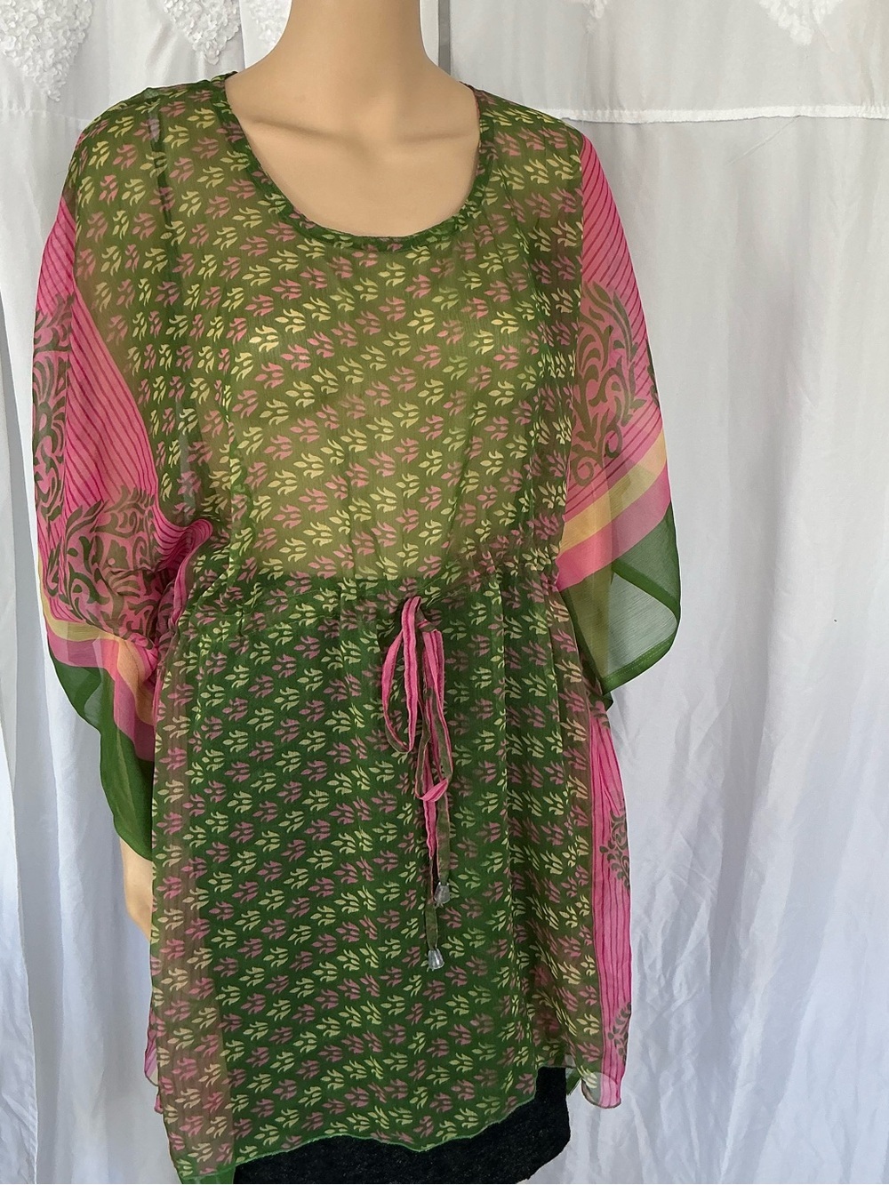Sheer Green & Pink Women's Swim Coverup Tunic